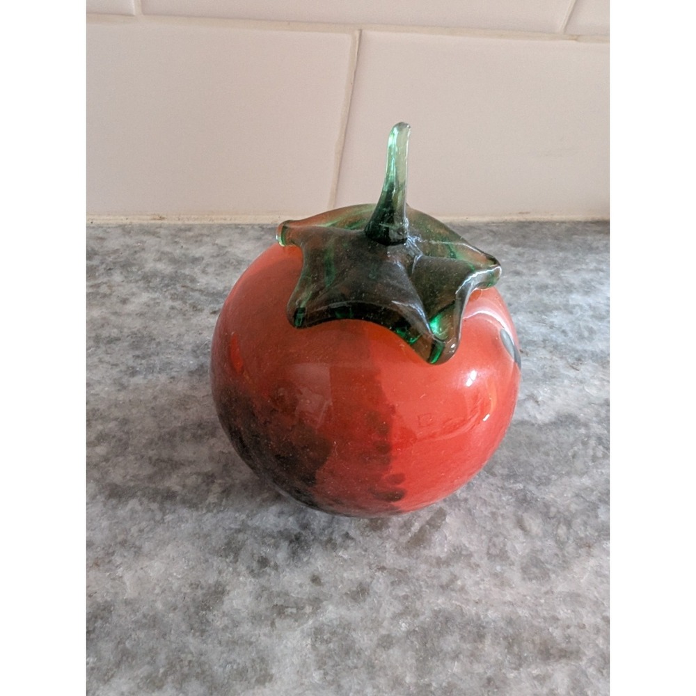 Hand Blown Glass Tomato Paperweight Home Decor